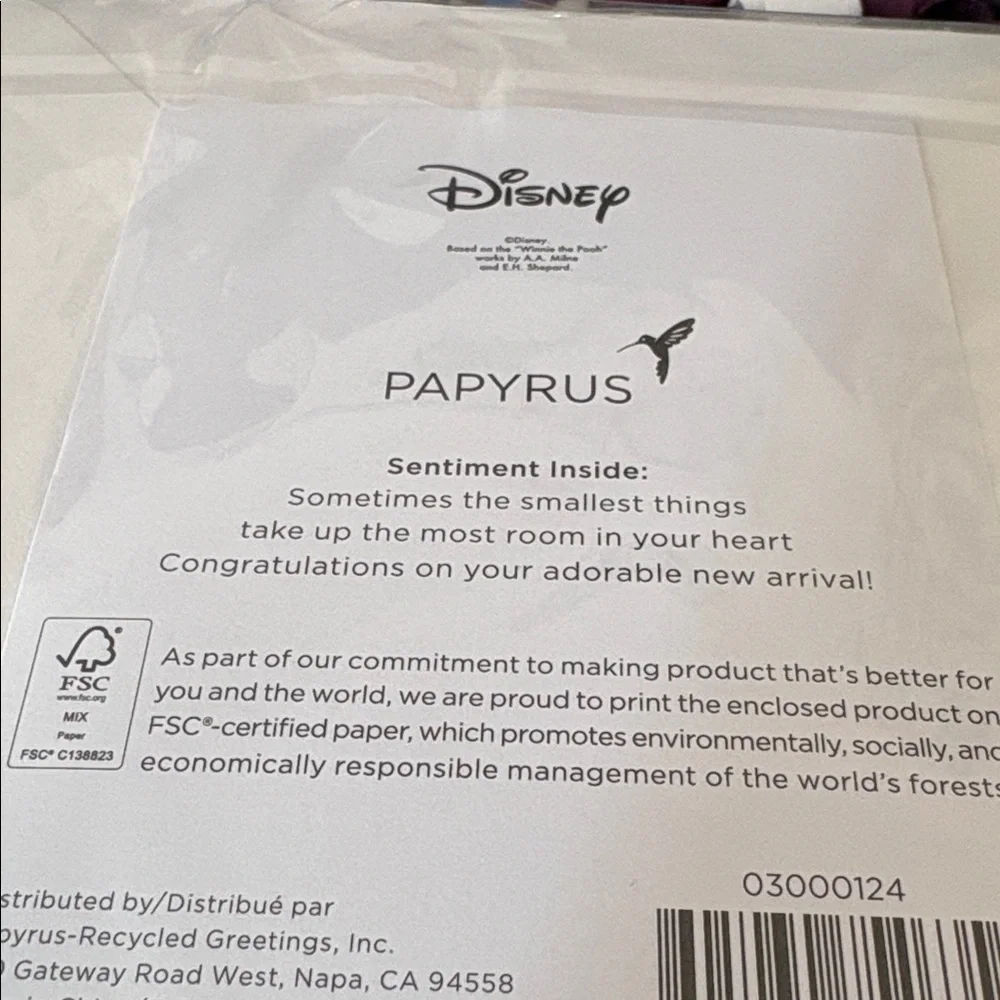 🆕Papyrus/Disney “Winnie The Pooh” New Baby Card